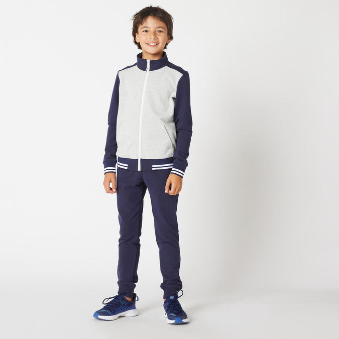 





Kids' Warm Tracksuit 500 - Grey/Navy Jacket, Navy Bottoms, photo 1 of 8