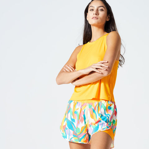 





Women's Loose Bimaterial Fitness Cardio Short Tank Top - Orange Print
