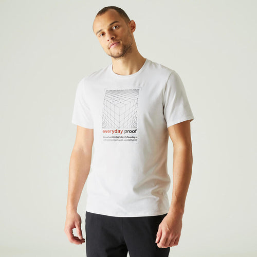





Men's Short-Sleeved Straight-Cut Crew Neck Cotton Fitness T-Shirt 500 - Glacier