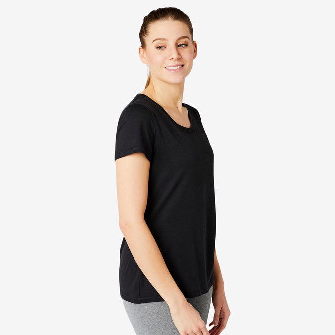 





Women's Short-Sleeved Straight-Cut Crew Neck Cotton Fitness T-Shirt 500, photo 1 of 8