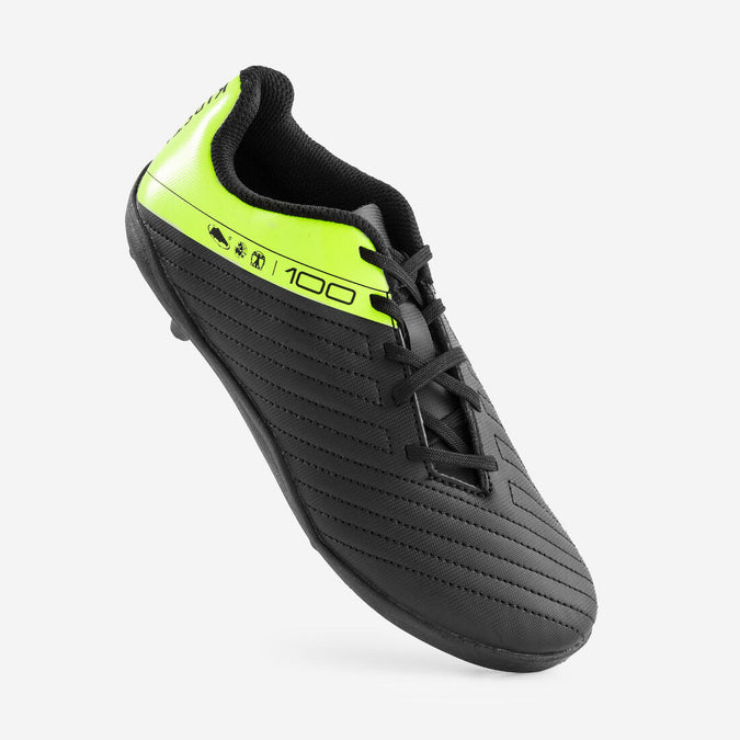 Kids Lace Up Football Boots 100 FG Black Yellow Decathlon Lebanon