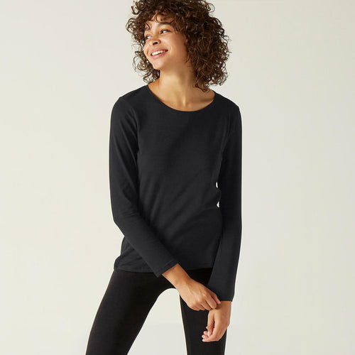 





Women's Long-Sleeved Fitness T-Shirt 100 - Black